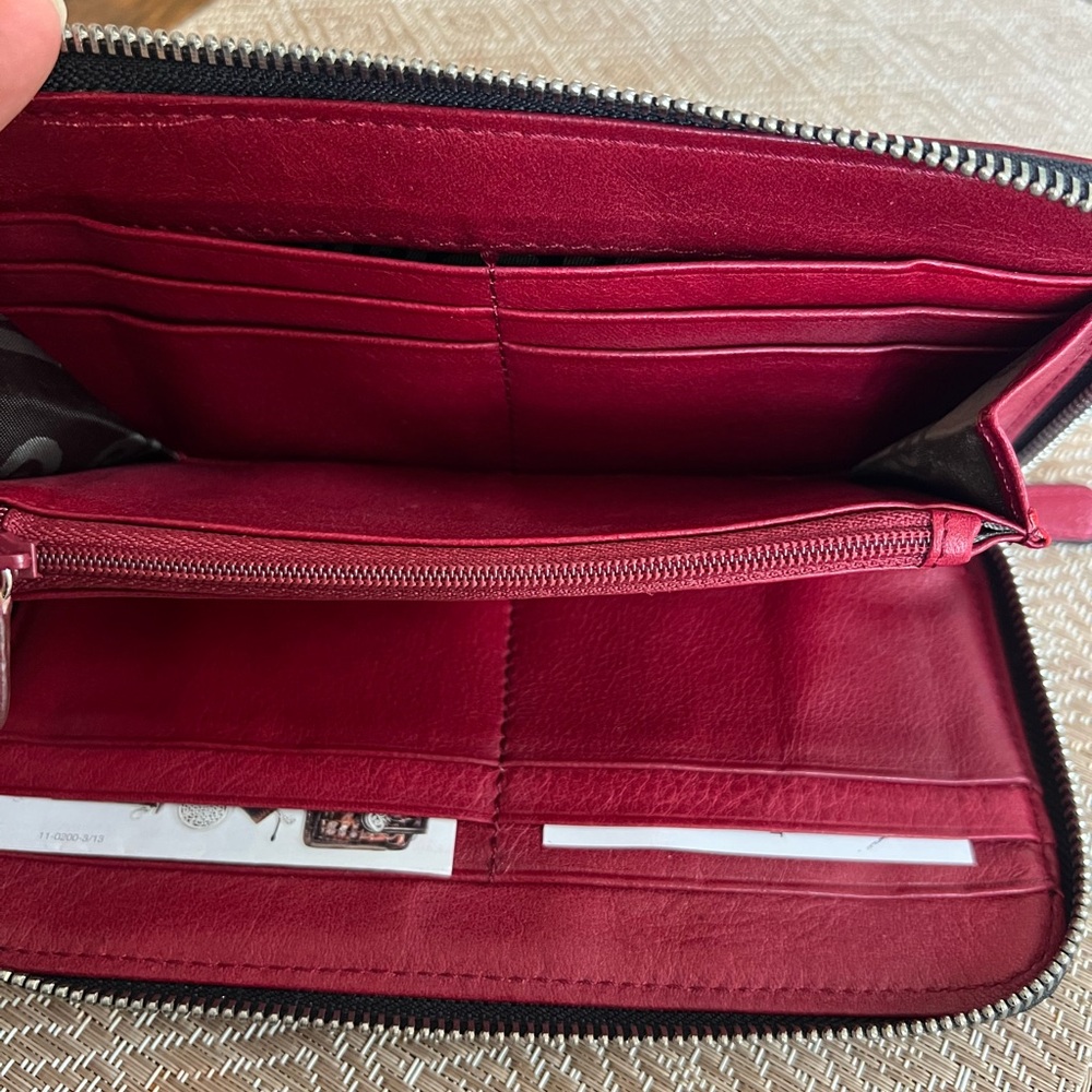 Brighton Studded Burgundy Zip Wallet with Decorative Metal Snap - Picture 11 of 15